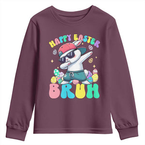 Bruh Easter Youth Sweatshirt Funny Bunny Dab Rabbit Dance TS10 Maroon Print Your Wear
