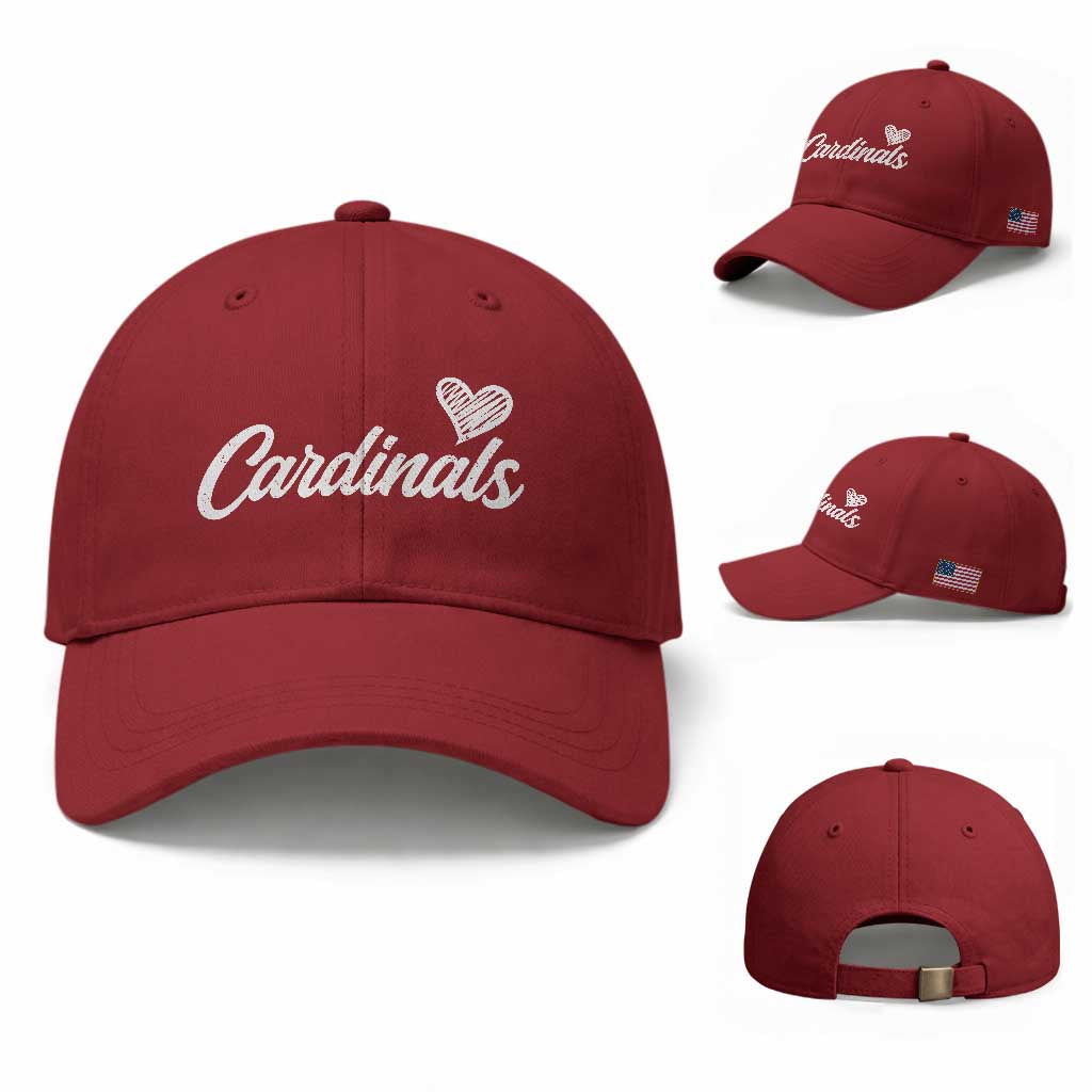 Cardinal Lovers Baseball Cap Vintage Script Heart Graphic TS10 Baseball Cap Universal Fit Cherry Red Print Your Wear