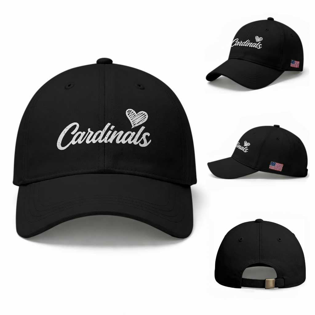 Cardinal Lovers Baseball Cap Vintage Script Heart Graphic TS10 Baseball Cap Universal Fit Black Print Your Wear