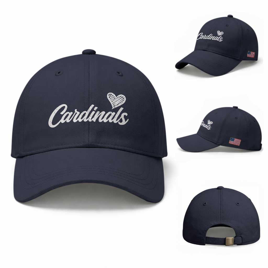 Cardinal Lovers Baseball Cap Vintage Script Heart Graphic TS10 Baseball Cap Universal Fit Navy Print Your Wear