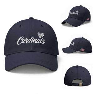 Cardinal Lovers Baseball Cap Vintage Script Heart Graphic TS10 Baseball Cap Universal Fit Navy Print Your Wear