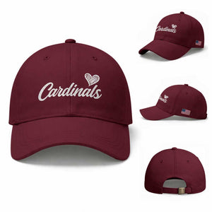 Cardinal Lovers Baseball Cap Vintage Script Heart Graphic TS10 Baseball Cap Universal Fit Maroon Print Your Wear