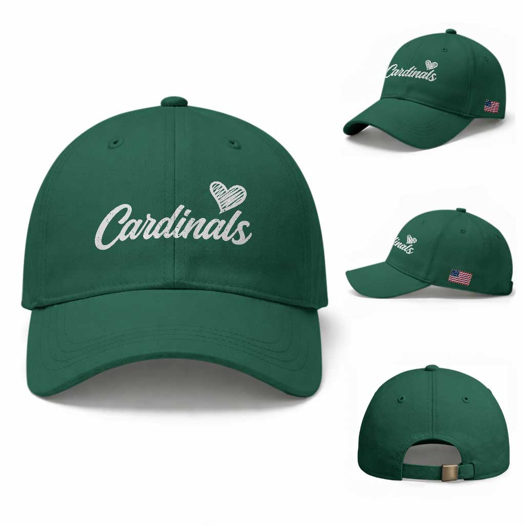 Cardinal Lovers Baseball Cap Vintage Script Heart Graphic TS10 Baseball Cap Universal Fit Irish Green Print Your Wear