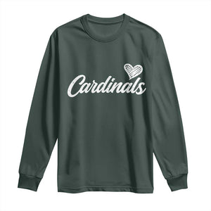 Cardinal Lovers Long Sleeve Shirt Vintage Script Heart Graphic TS10 Dark Forest Green Print Your Wear