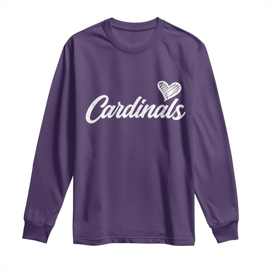 Cardinal Lovers Long Sleeve Shirt Vintage Script Heart Graphic TS10 Purple Print Your Wear