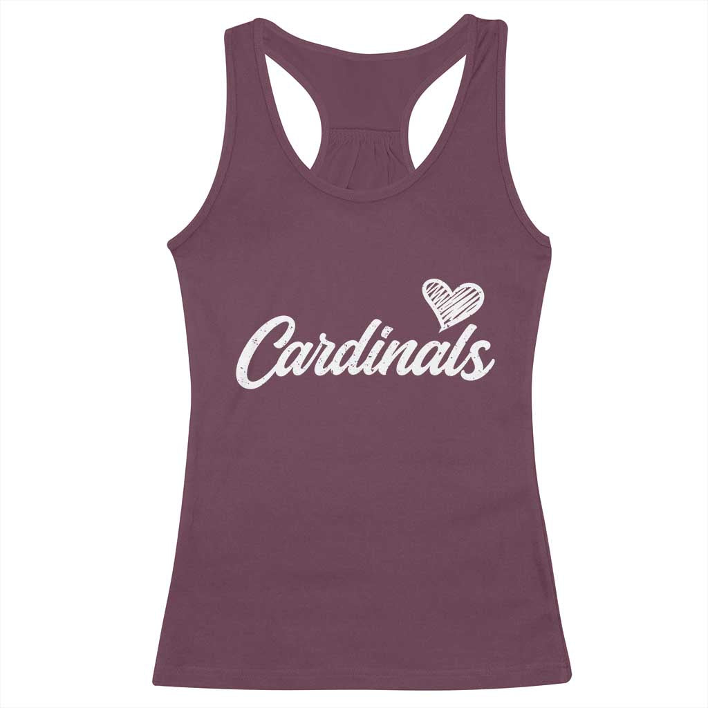 Cardinal Lovers Racerback Tank Top Vintage Script Heart Graphic TS10 Maroon Print Your Wear