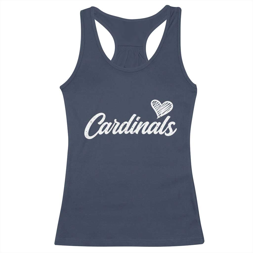 Cardinal Lovers Racerback Tank Top Vintage Script Heart Graphic TS10 Navy Print Your Wear