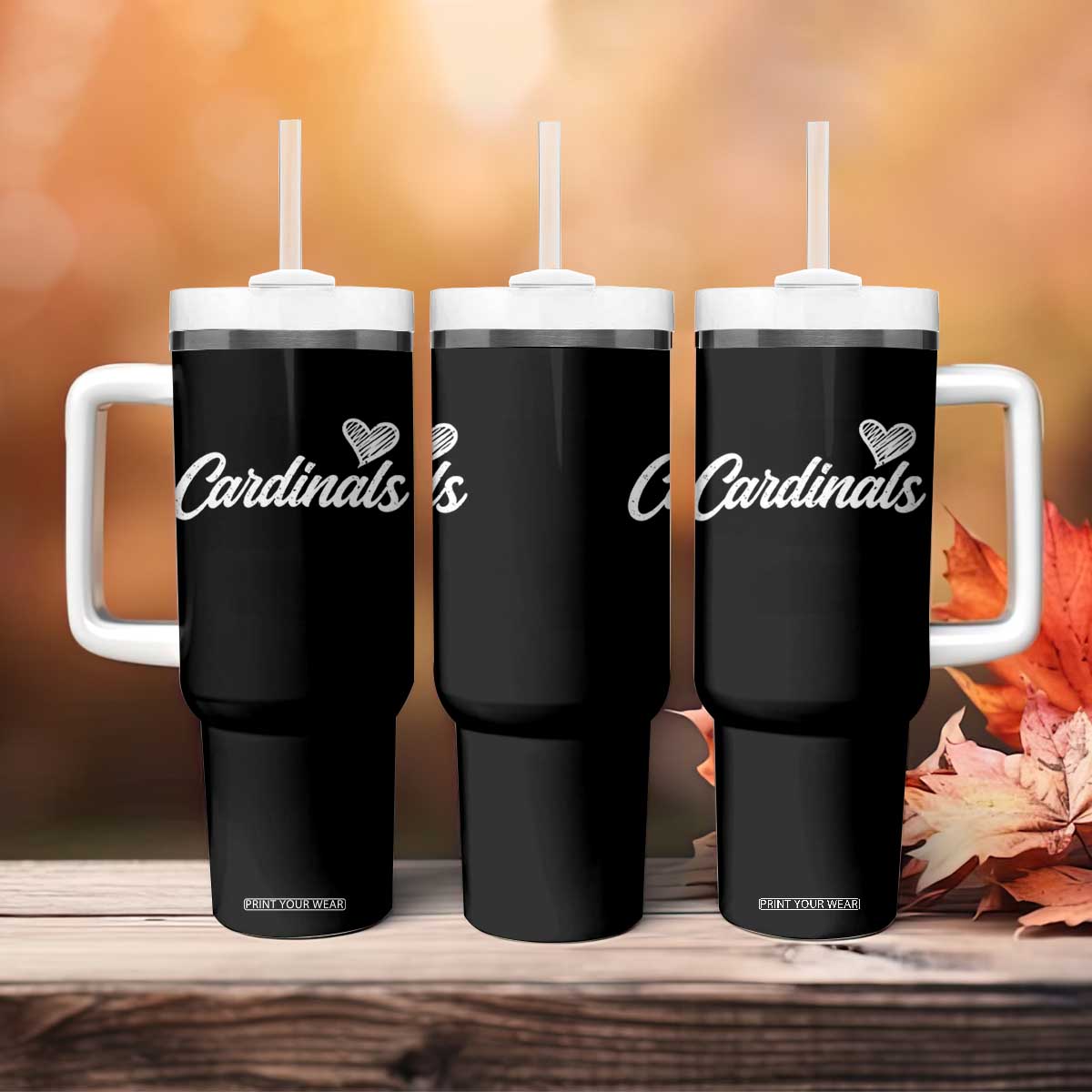 Cardinal Lovers Tumbler With Handle Vintage Script Heart Graphic TS10 Print Your Wear