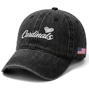 Cardinal Lovers Washed Cotton Baseball Cap Vintage Script Heart Graphic TS10 Print Your Wear