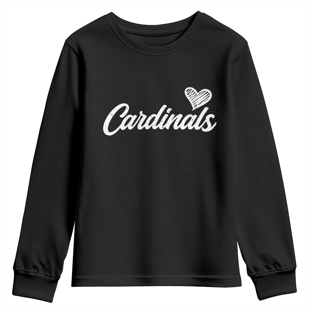 Cardinal Lovers Youth Sweatshirt Vintage Script Heart Graphic TS10 Black Print Your Wear