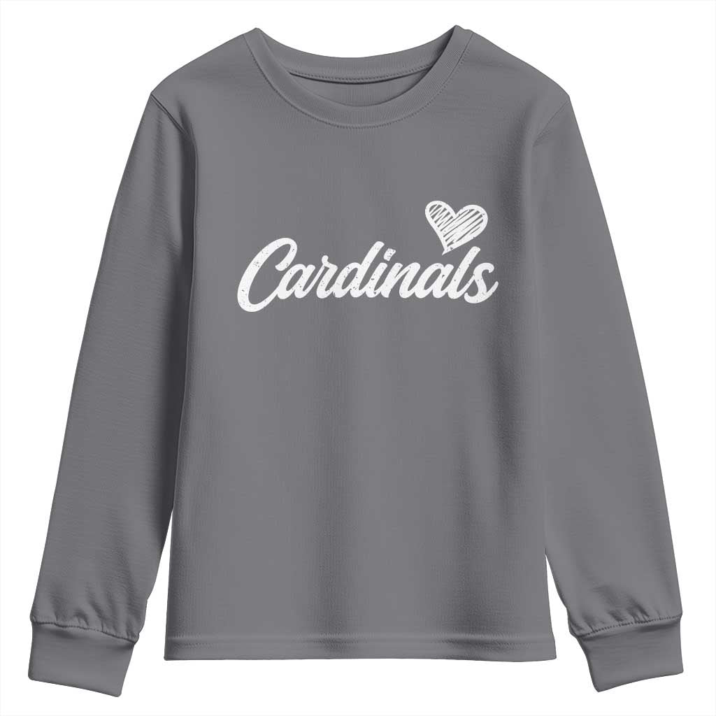 Cardinal Lovers Youth Sweatshirt Vintage Script Heart Graphic TS10 Charcoal Print Your Wear