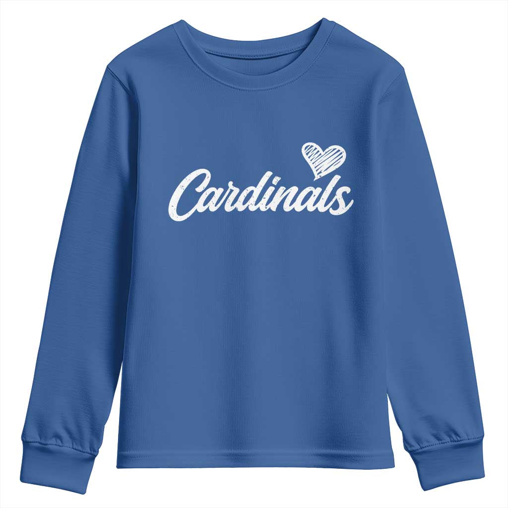 Cardinal Lovers Youth Sweatshirt Vintage Script Heart Graphic TS10 Royal Blue Print Your Wear