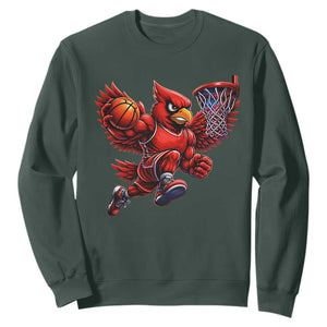 Cardinal Playing Basketball Graphic Sweatshirt Dunk Mascot Sports Fan Gift TS10 Dark Forest Green Print Your Wear