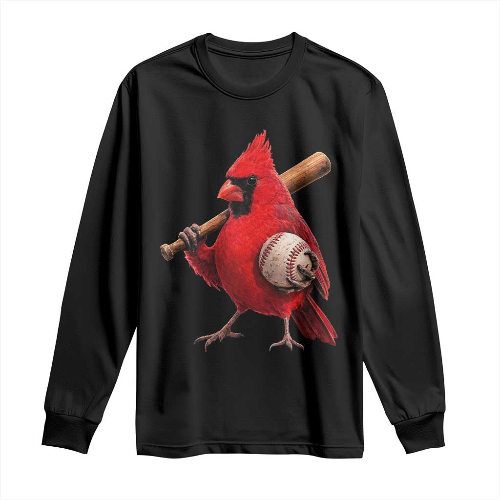 Cardinals Baseball Player Long Sleeve Shirt - Retro STL Redbird Fan - Bird Mascot Baseball TS10 Black Print Your Wear