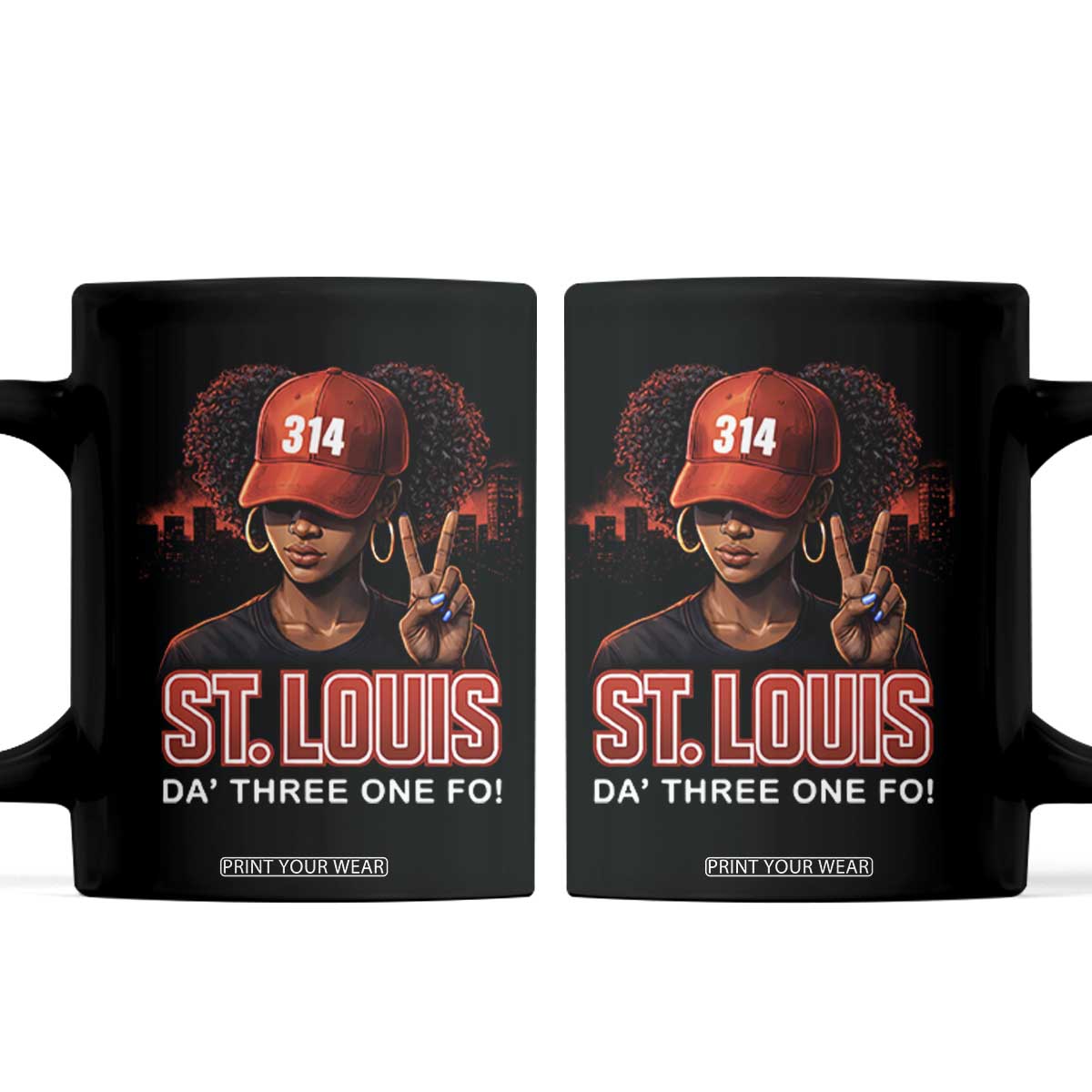 314 St Louis Coffee Mug Red Hat African American Woman STL City Pride Area Code TS10 Black Print Your Wear