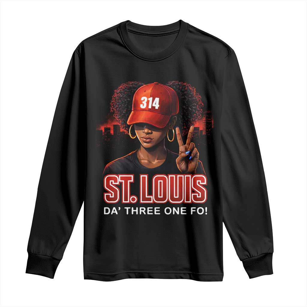 314 St Louis Long Sleeve Shirt Red Hat African American Woman STL City Pride Area Code TS10 Black Print Your Wear