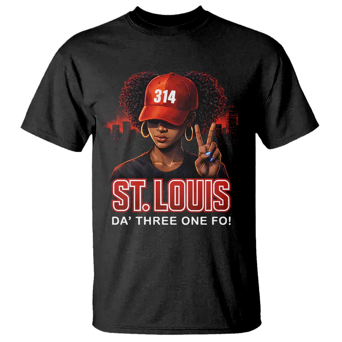 314 St Louis T Shirt Red Hat African American Woman STL City Pride Area Code TS10 Black Print Your Wear