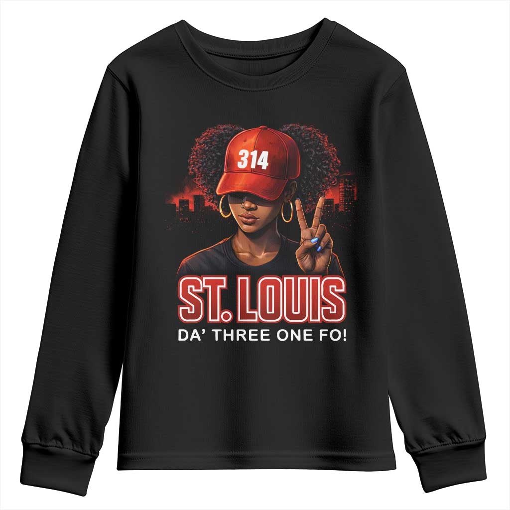 314 St Louis Youth Sweatshirt Red Hat African American Woman STL City Pride Area Code TS10 Black Print Your Wear