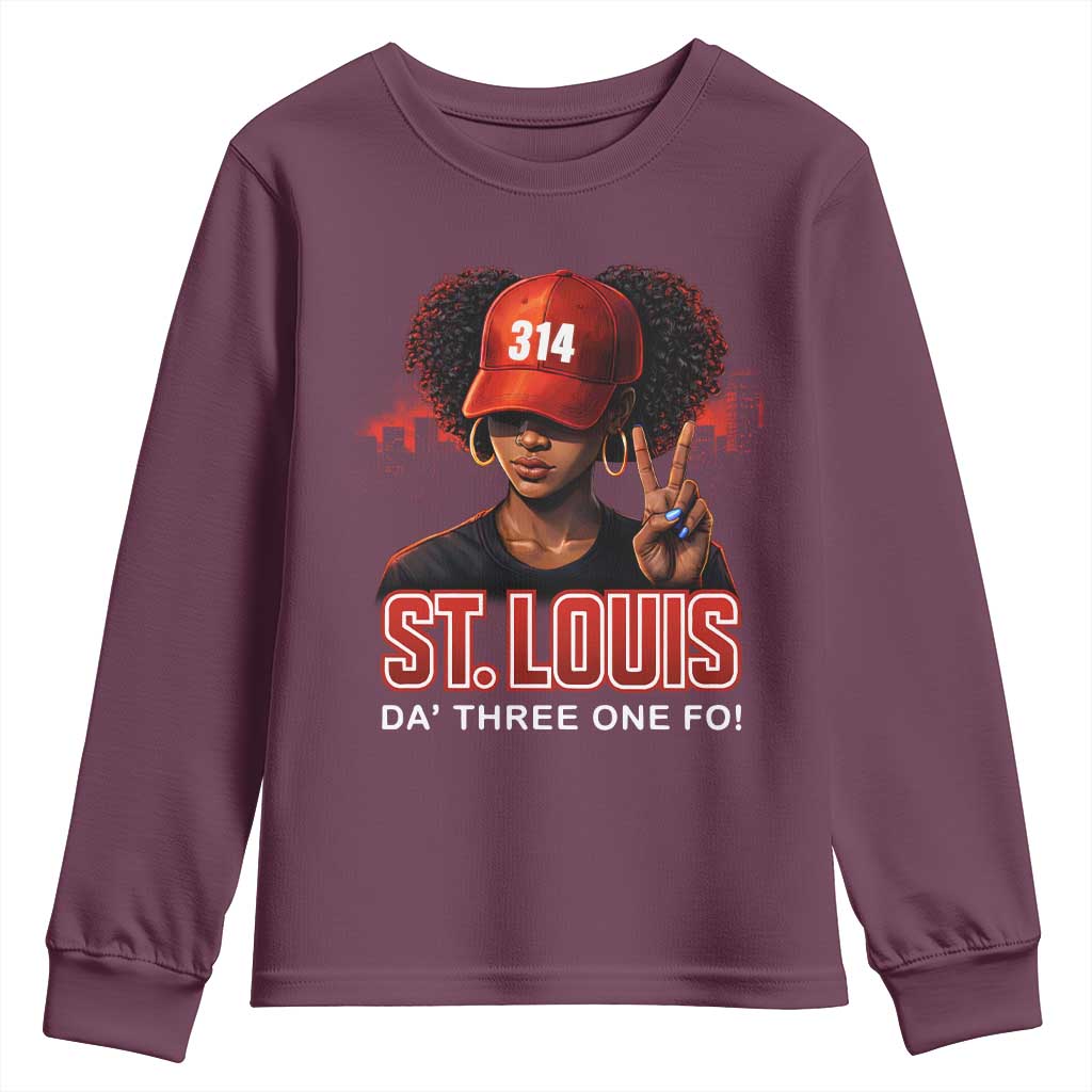 314 St Louis Youth Sweatshirt Red Hat African American Woman STL City Pride Area Code TS10 Maroon Print Your Wear