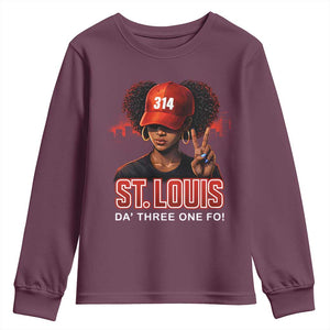 314 St Louis Youth Sweatshirt Red Hat African American Woman STL City Pride Area Code TS10 Maroon Print Your Wear