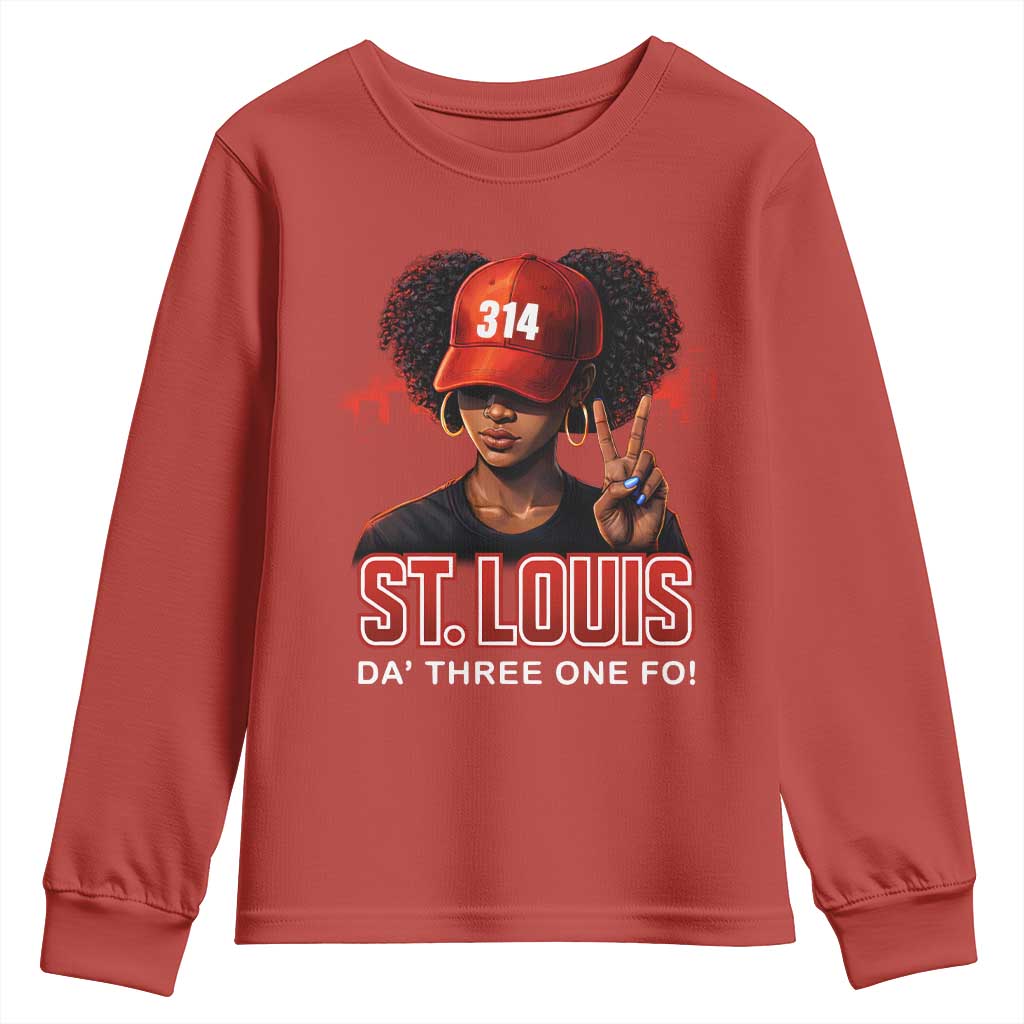 314 St Louis Youth Sweatshirt Red Hat African American Woman STL City Pride Area Code TS10 Red Print Your Wear