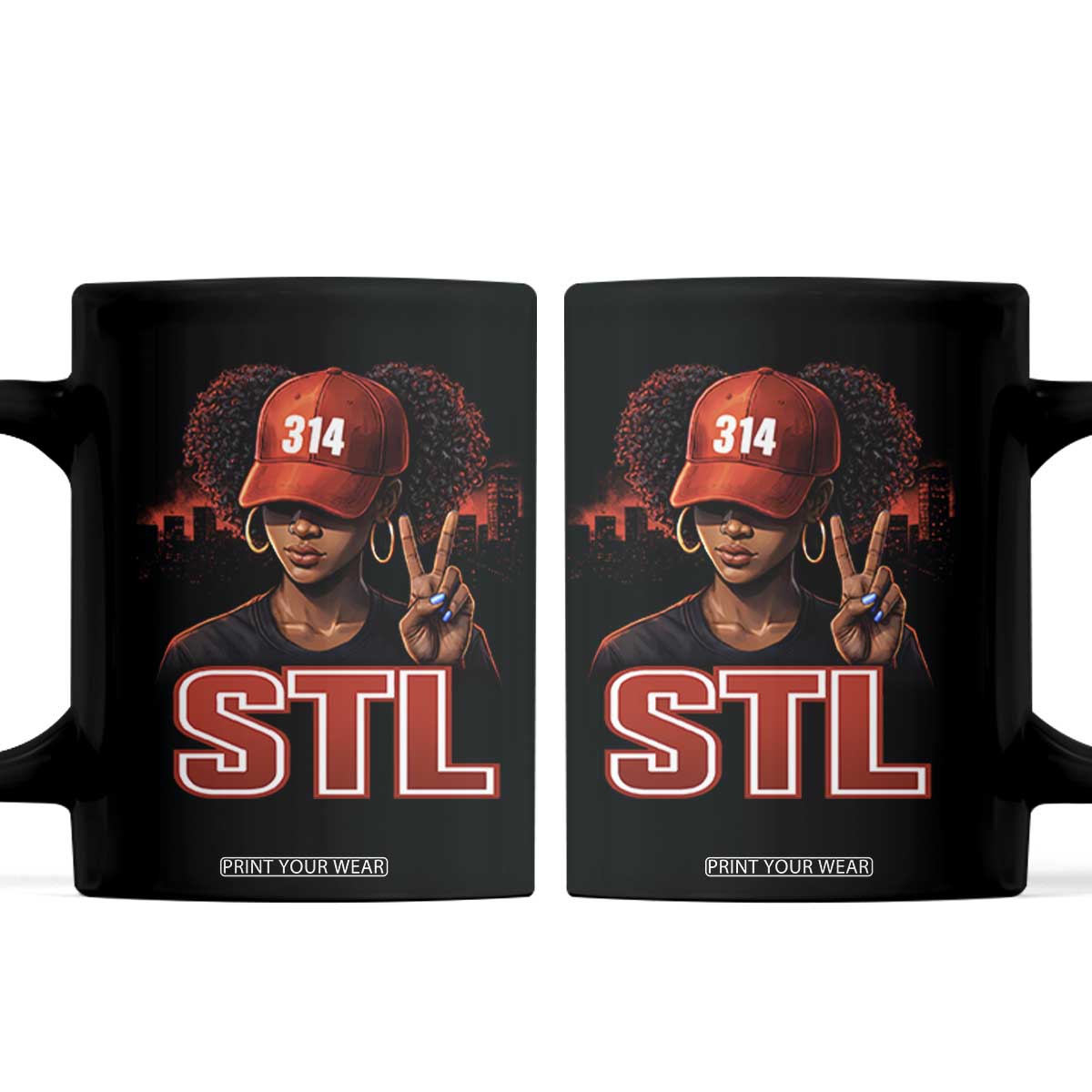 314 STL Coffee Mug Red Hat African American Woman Area Code St Louis City Pride TS10 Black Print Your Wear