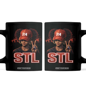 314 STL Coffee Mug Red Hat African American Woman Area Code St Louis City Pride TS10 Black Print Your Wear