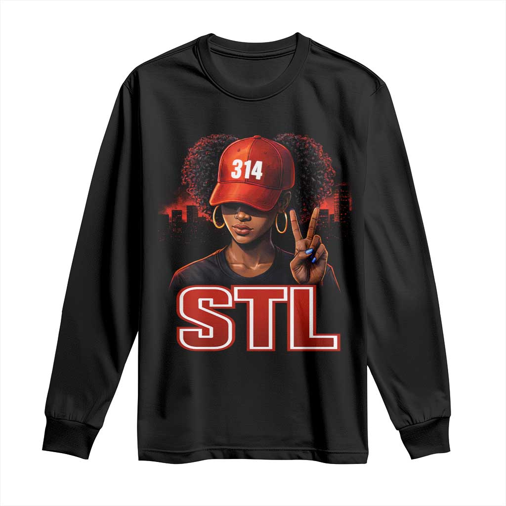 314 STL Long Sleeve Shirt Red Hat African American Woman Area Code St Louis City Pride TS10 Black Print Your Wear