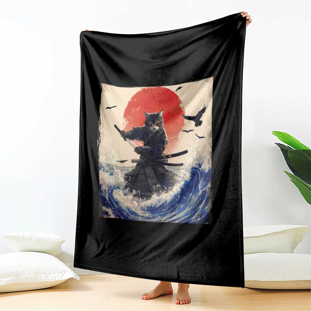 Samurai Cat Throw Blanket Vintage Japanese Art Anime Ukiyo-e Warrior TS10 Print Your Wear