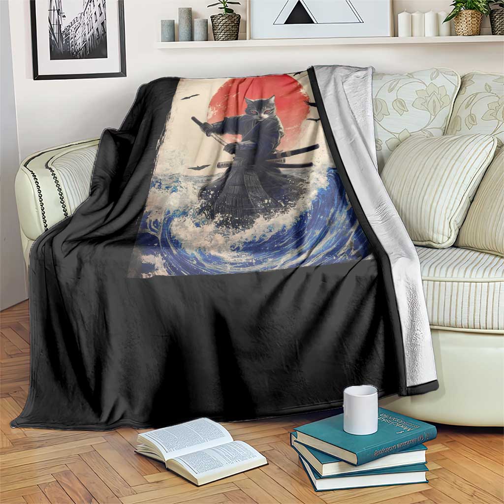 Samurai Cat Throw Blanket Vintage Japanese Art Anime Ukiyo-e Warrior TS10 Print Your Wear