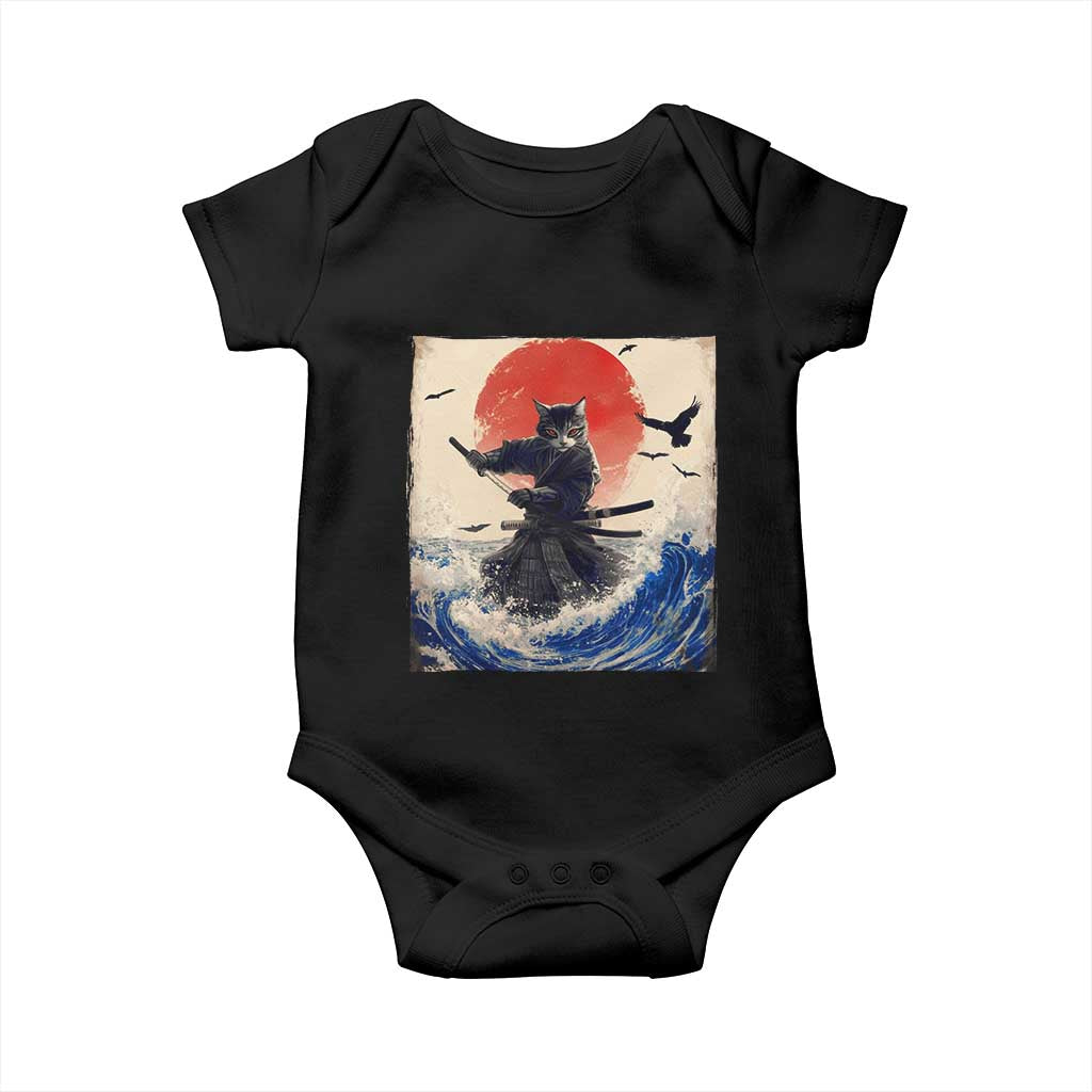 Samurai Cat Baby Onesie Vintage Japanese Art Anime Ukiyo-e Warrior TS10 Black Print Your Wear