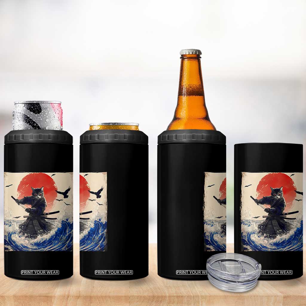 Samurai Cat 4 in 1 Can Cooler Tumbler Vintage Japanese Art Anime Ukiyo-e Warrior TS10 Print Your Wear