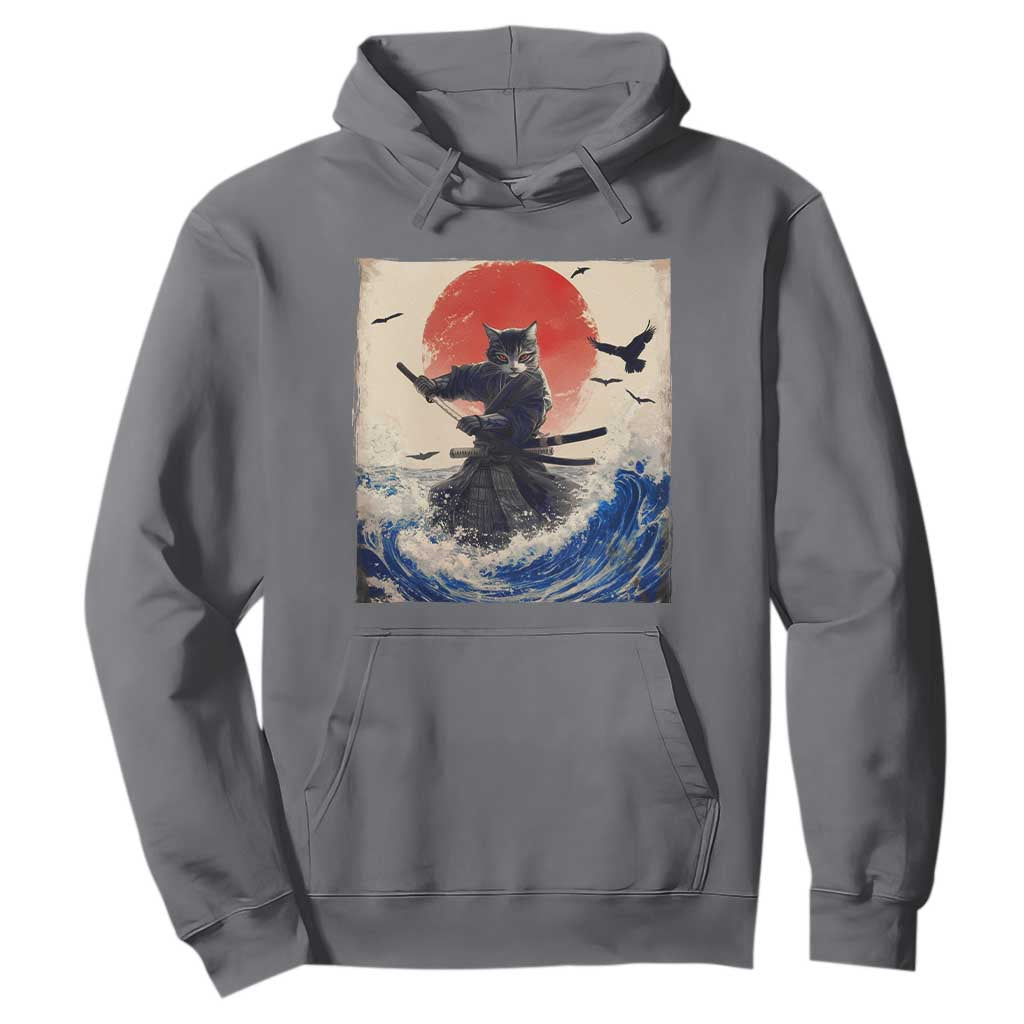Samurai Cat Hoodie Vintage Japanese Art Anime Ukiyo-e Warrior TS10 Charcoal Print Your Wear