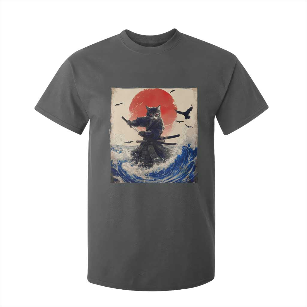 Samurai Cat T Shirt For Kid Vintage Japanese Art Anime Ukiyo-e Warrior TS10 Dark Heather Print Your Wear