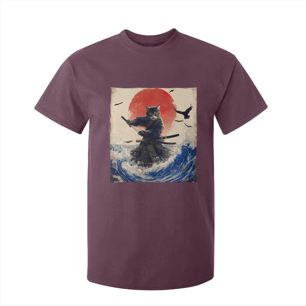 Samurai Cat T Shirt For Kid Vintage Japanese Art Anime Ukiyo-e Warrior TS10 Maroon Print Your Wear