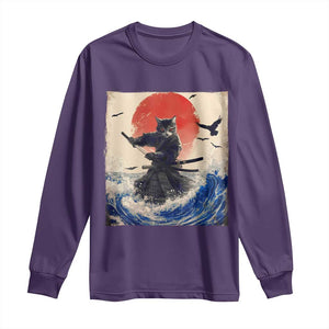 Samurai Cat Long Sleeve Shirt Vintage Japanese Art Anime Ukiyo-e Warrior TS10 Purple Print Your Wear