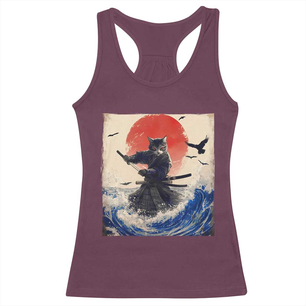 Samurai Cat Racerback Tank Top Vintage Japanese Art Anime Ukiyo-e Warrior TS10 Maroon Print Your Wear