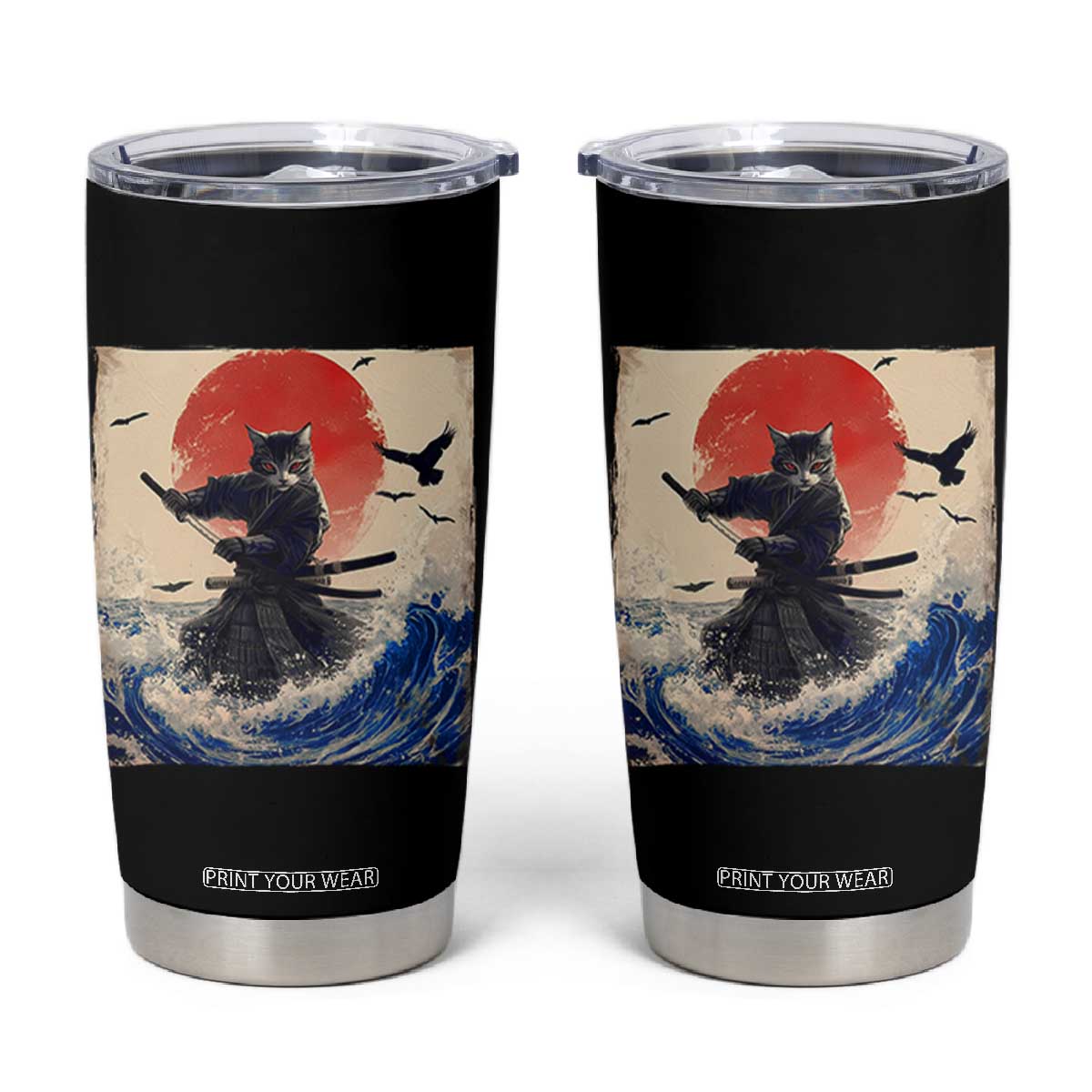 Samurai Cat Tumbler Cup Vintage Japanese Art Anime Ukiyo-e Warrior TS10 Black Print Your Wear
