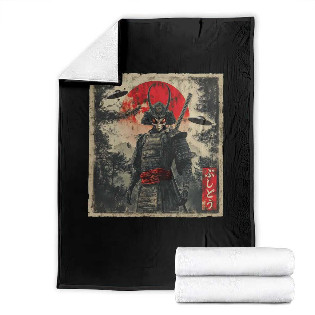 Alien Samurai Throw Blanket Vintage Japanese Art UFO Funny Ukiyo-e Warrior TS10 Black Print Your Wear
