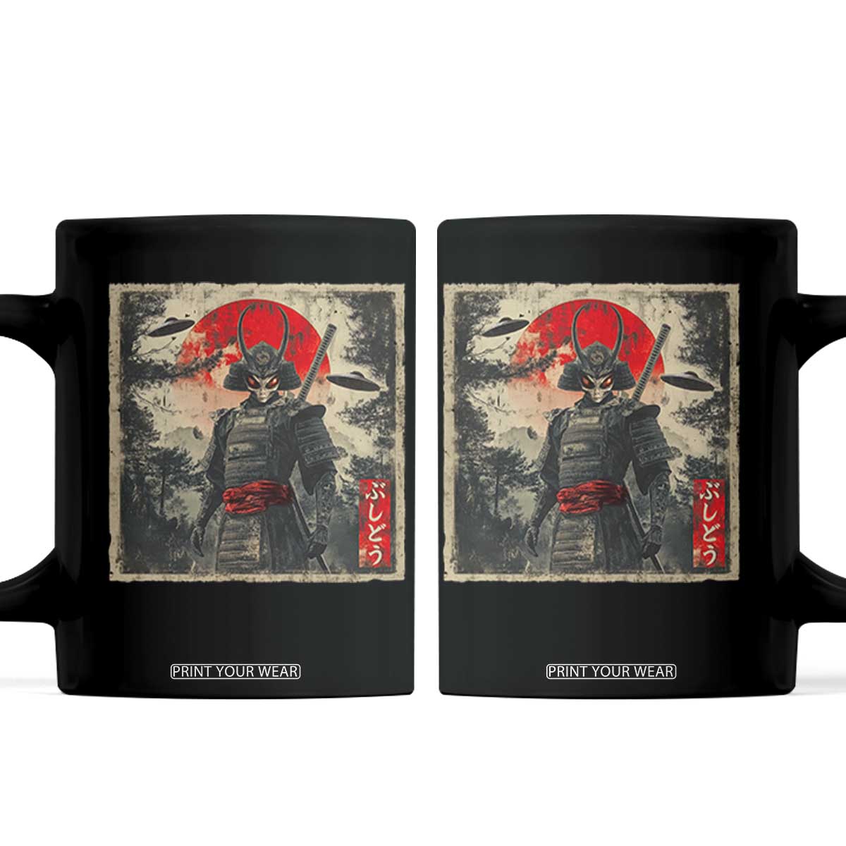 Alien Samurai Coffee Mug Vintage Japanese Art UFO Funny Ukiyo-e Warrior TS10 Black Print Your Wear