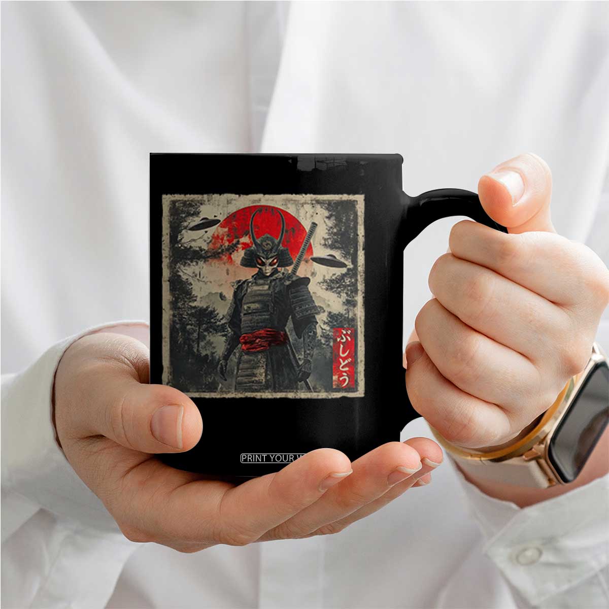 Alien Samurai Coffee Mug Vintage Japanese Art UFO Funny Ukiyo-e Warrior TS10 Print Your Wear