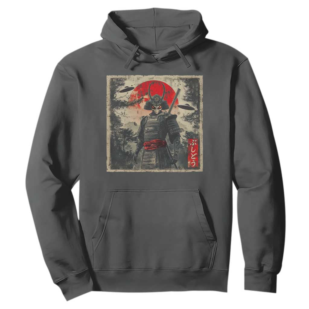 Alien Samurai Hoodie Vintage Japanese Art UFO Funny Ukiyo-e Warrior TS10 Dark Heather Print Your Wear
