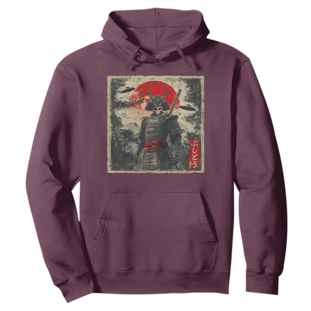 Alien Samurai Hoodie Vintage Japanese Art UFO Funny Ukiyo-e Warrior TS10 Maroon Print Your Wear