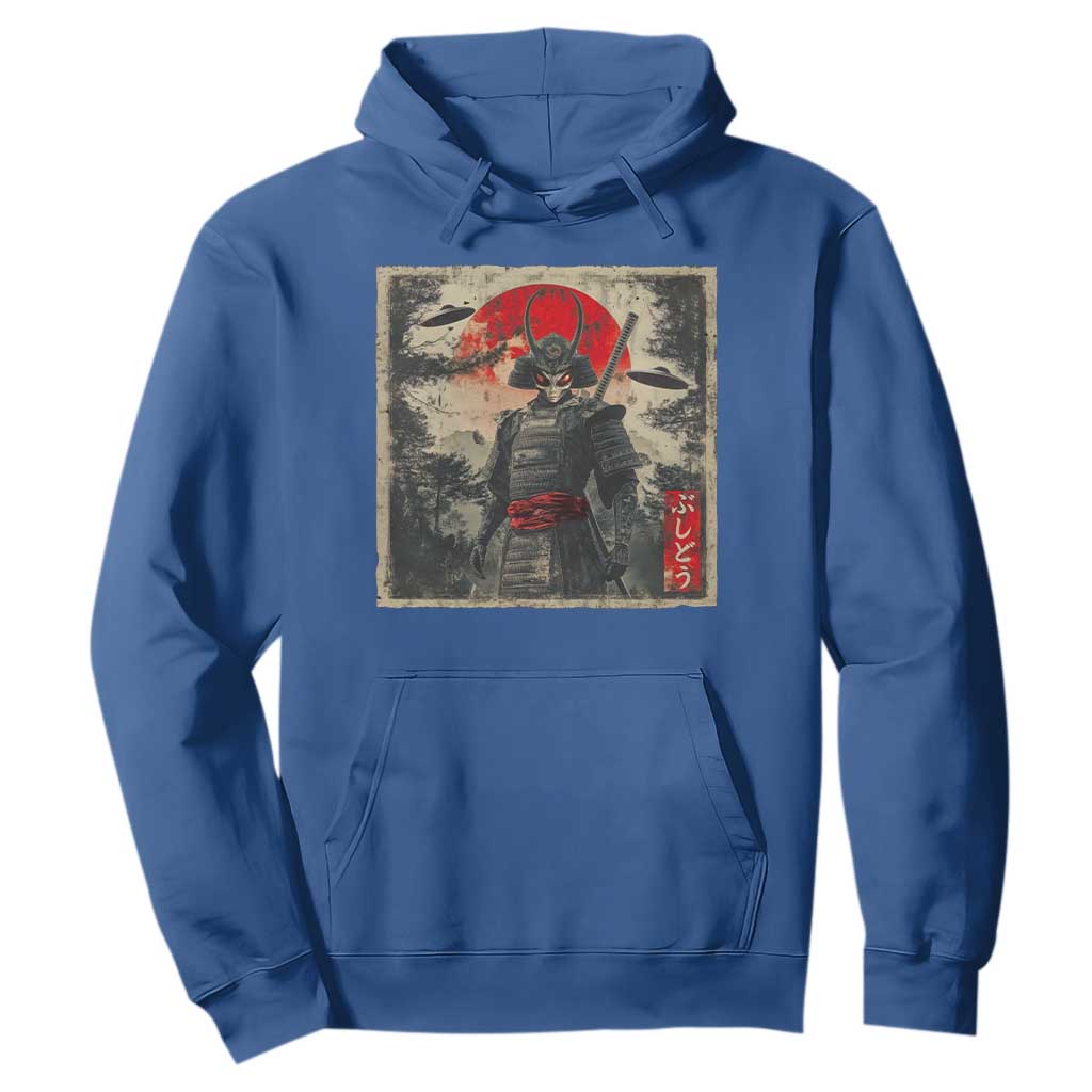 Alien Samurai Hoodie Vintage Japanese Art UFO Funny Ukiyo-e Warrior TS10 Royal Blue Print Your Wear