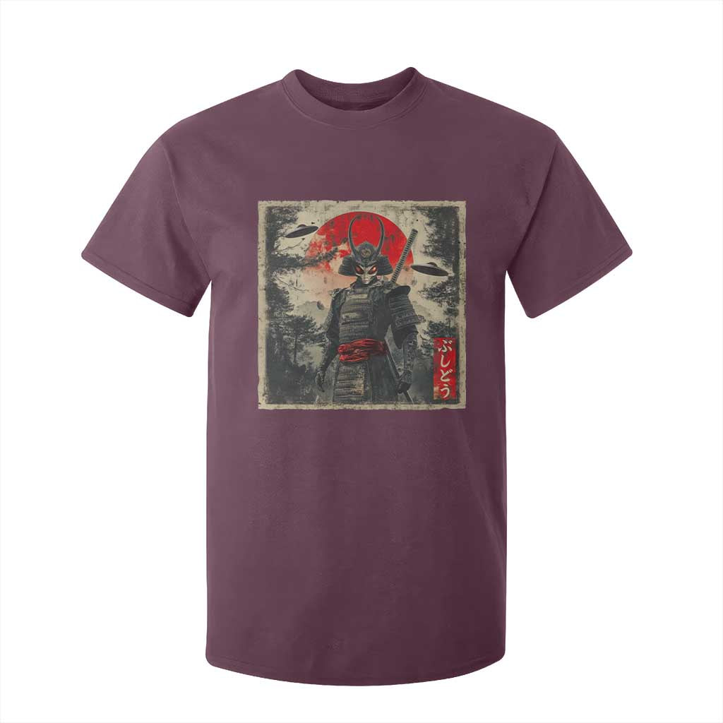 Alien Samurai T Shirt For Kid Vintage Japanese Art UFO Funny Ukiyo-e Warrior TS10 Maroon Print Your Wear