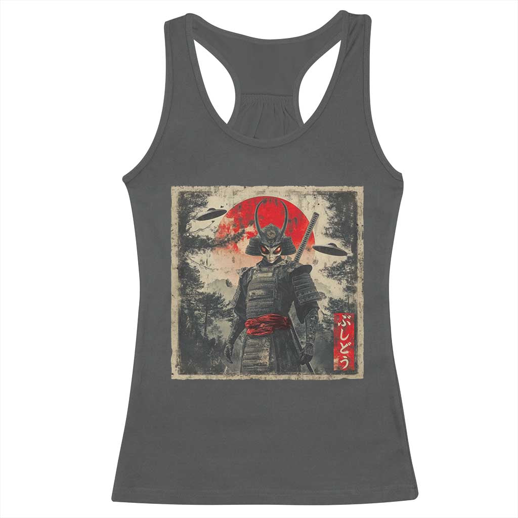 Alien Samurai Racerback Tank Top Vintage Japanese Art UFO Funny Ukiyo-e Warrior TS10 Dark Heather Print Your Wear