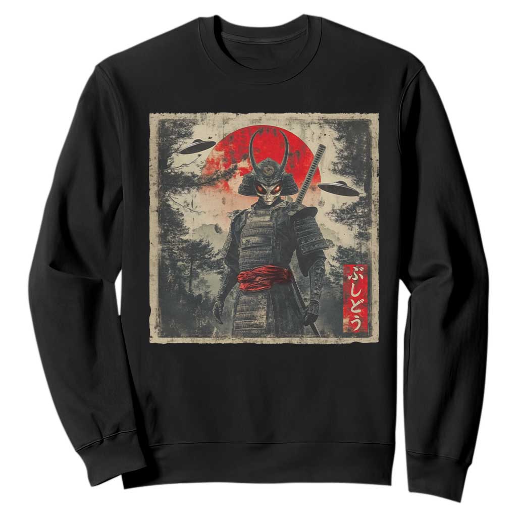 Alien Samurai Sweatshirt Vintage Japanese Art UFO Funny Ukiyo-e Warrior TS10 Black Print Your Wear