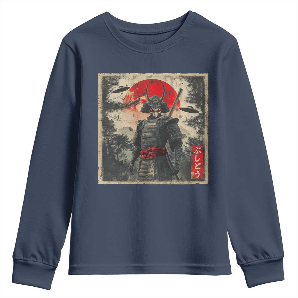 Alien Samurai Youth Sweatshirt Vintage Japanese Art UFO Funny Ukiyo-e Warrior TS10 Navy Print Your Wear