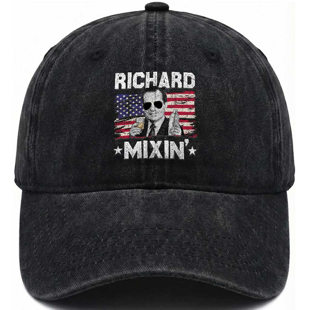 Funny 4th of July Richard Nixon Mixin Washed Cotton Baseball Cap Patriotic Bartender American Flag TS10 Washed Cap Universal Fit Black Print Your Wear