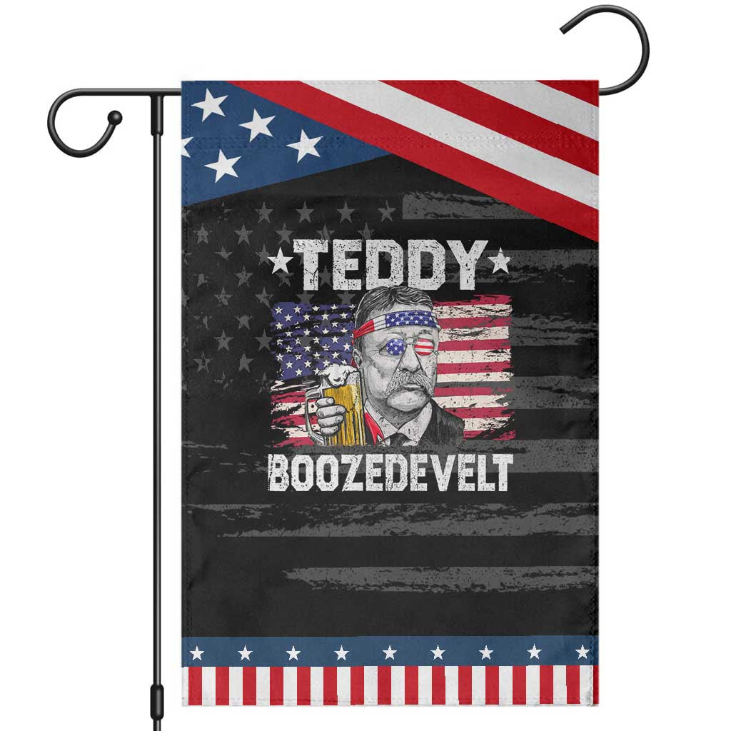 Funny Theodore Roosevelt 4th Of July Garden Flag Teddy Boozedevelt Drinking American Flag TS10 Distressed Black Blue Print Your Wear